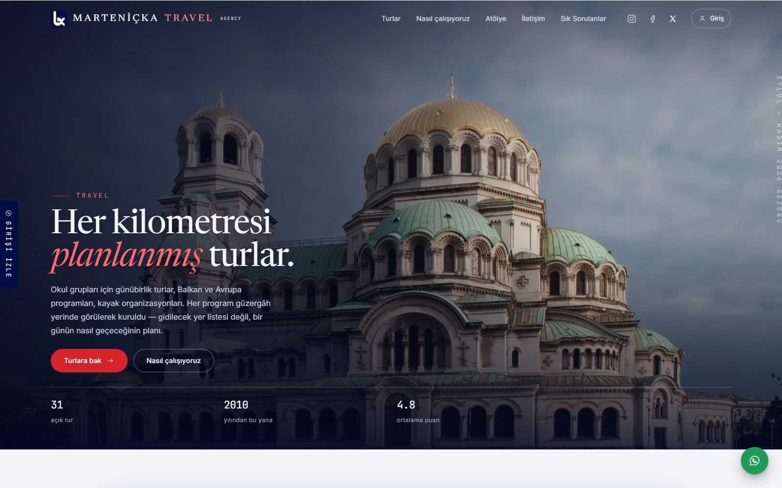 Marteniçka Travel ana sayfası
